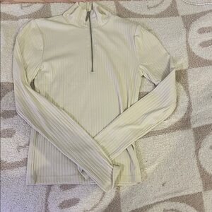 Beige Ribbed Half-Zip Top